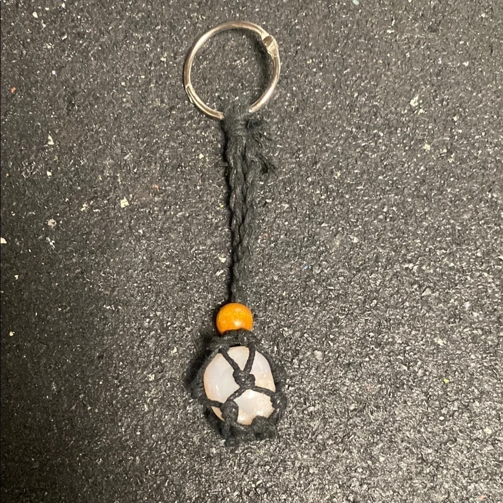 White Stone Keychain with Orange Bead